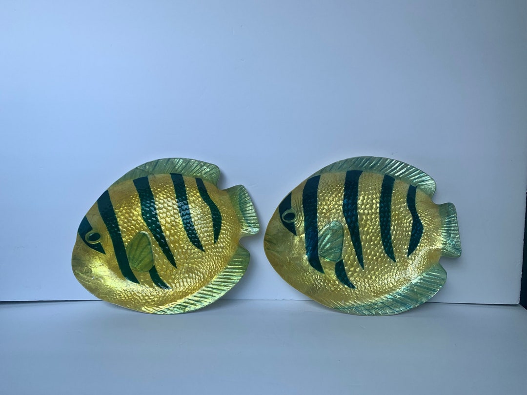 Vintage Capiz Shell Fish Shaped Plates Colorful Tropical Fish Etsy