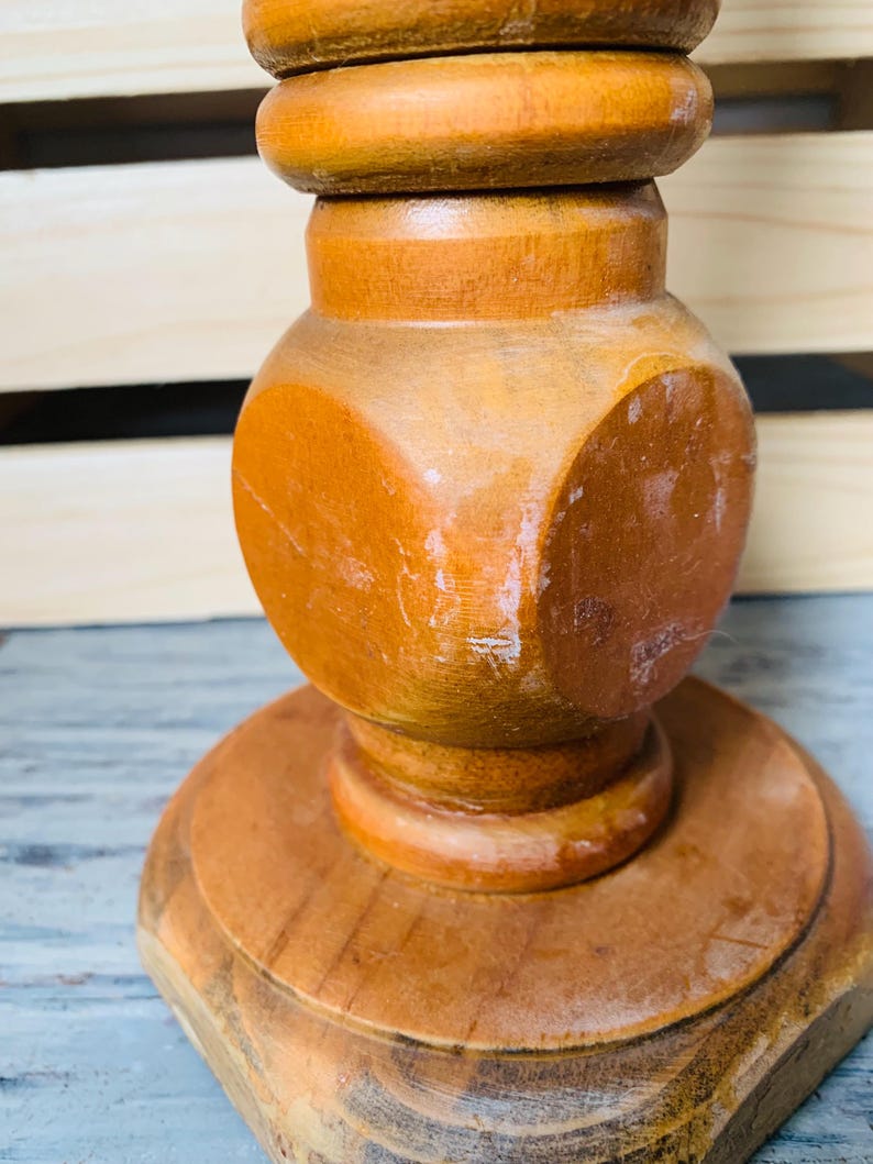 Vintage Pair of Turned Wood Candlestick Holders Tall 13” Ballister ...