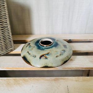 Signed Bill Campbell Art Pottery Oil Lamp Base, Blue Drip Glaze