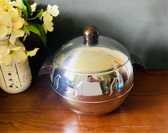 Vintage Westbend Penguin Chrome Hot/Cold Server Ice Bucket Brown Wood Knob And Handles Retro 1950's Kitchen