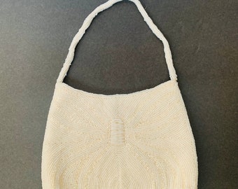 Vintage Walborg Beaded Evening Bag White Ivory Purse Japan