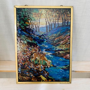 Glass Masters Tiffany Style Fawn & Stream Stained Glass Suncatcher