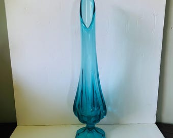 Vintage Viking Glass Epic Blue Bluenique 17” Swung Vase 6 Petal Footed Gorgeous!