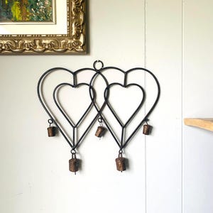 Vintage Metal Wind Chimes Double Heart Folk Art Garden Decor Zen Peaceful Sounds