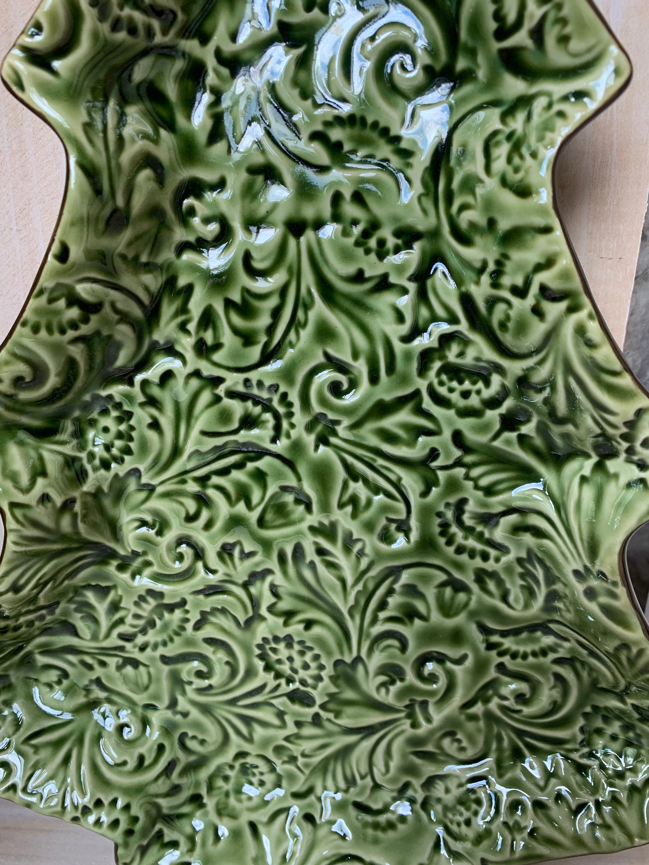 Ceramic Christmas Tree Tray Set of Two Embossed Leaves and Etsy