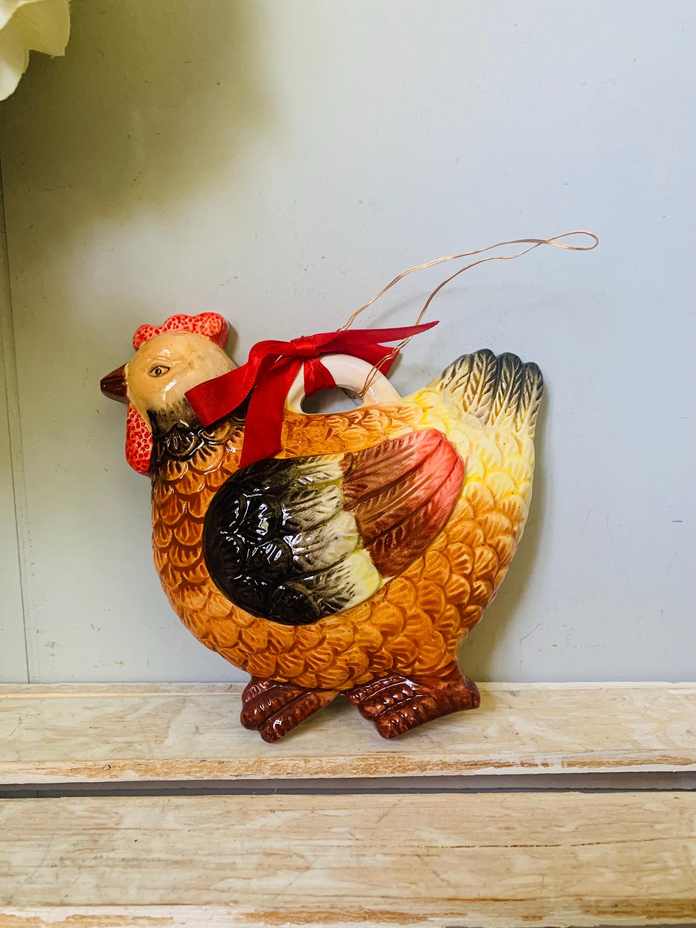 Vintage Ceramic Rooster Wall Hanging 6 X 6 Farmhouse Country
