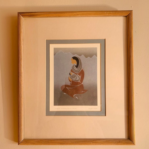 Native American Art Loyan Mani Framed Signed Painting Dakota Mother And Child Maxine Noel