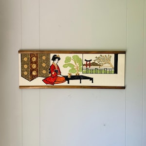 MCM Gravel Art Mosaic: Geisha Girl Tea Time Wall Panel (24 x 8)