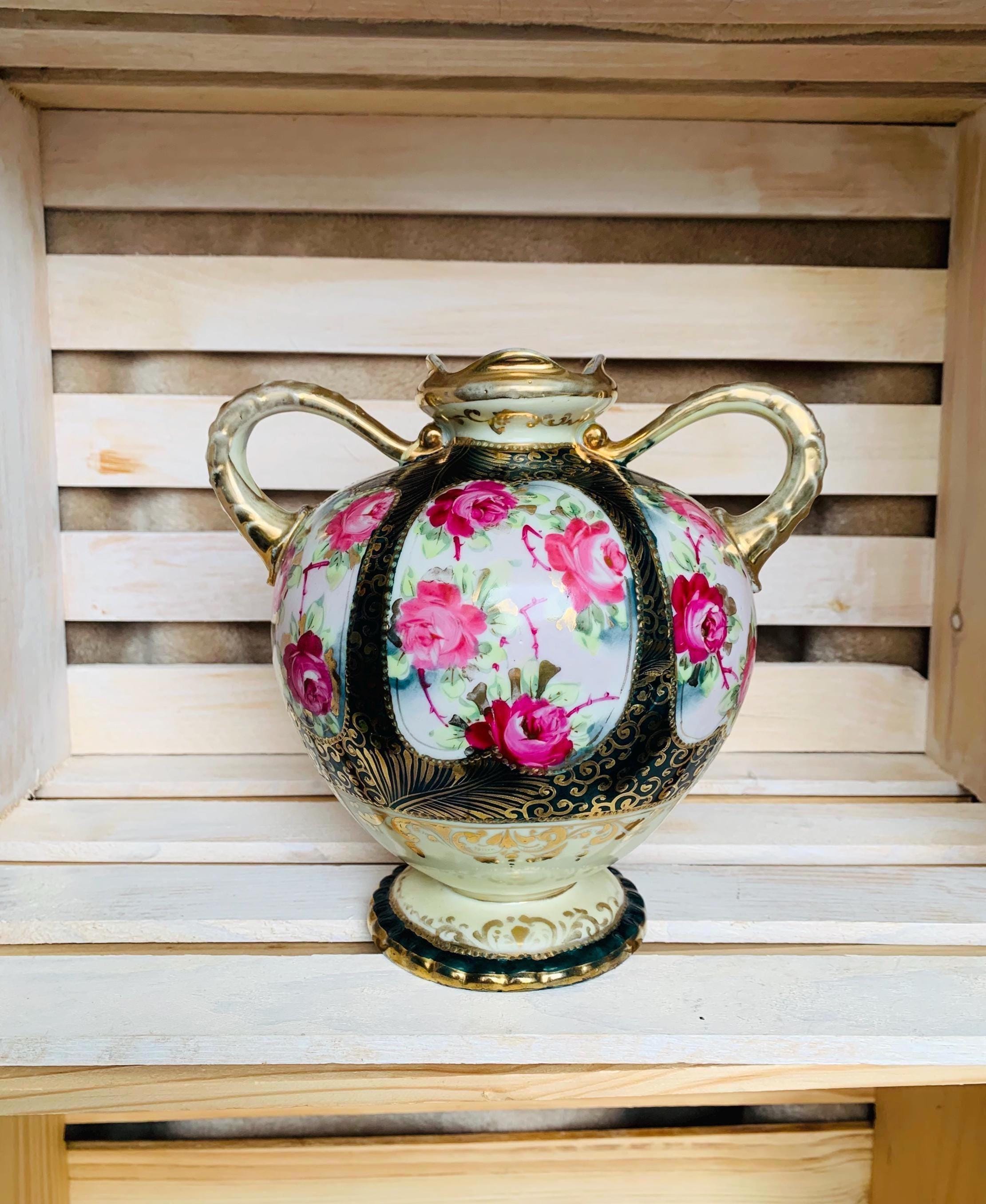 手描き模様の丸型陶器花瓶、油壺江戸後期。 5.2号華器 赤絵丸紋 / 大志窯