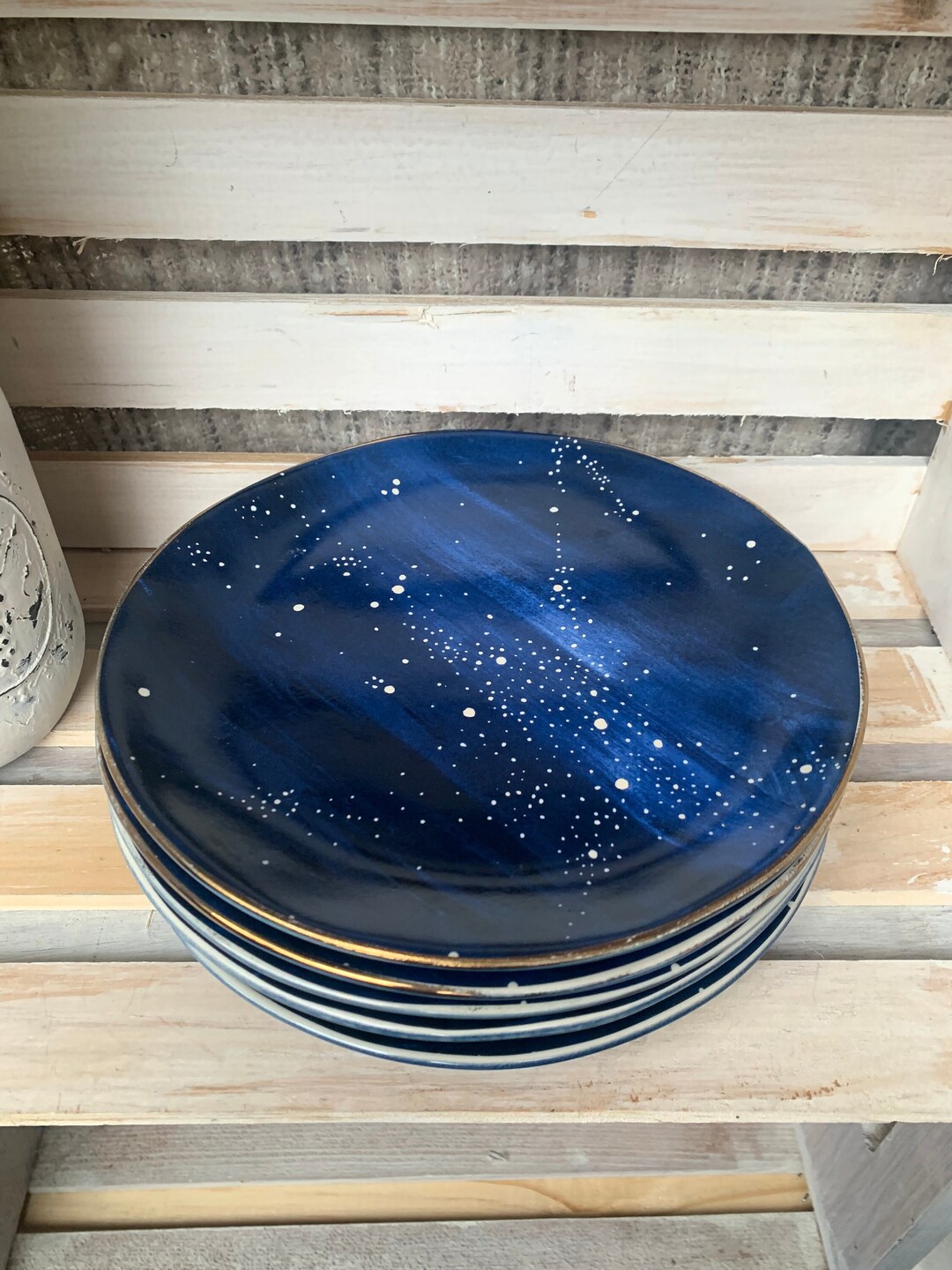 West Elm Constellation Salad Plates Set of 5 Blue Gold Stars Celestial