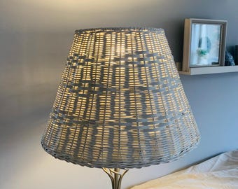 Vintage White Wicker Lamp Shade: 1970s Boho Decor 12" x 16"