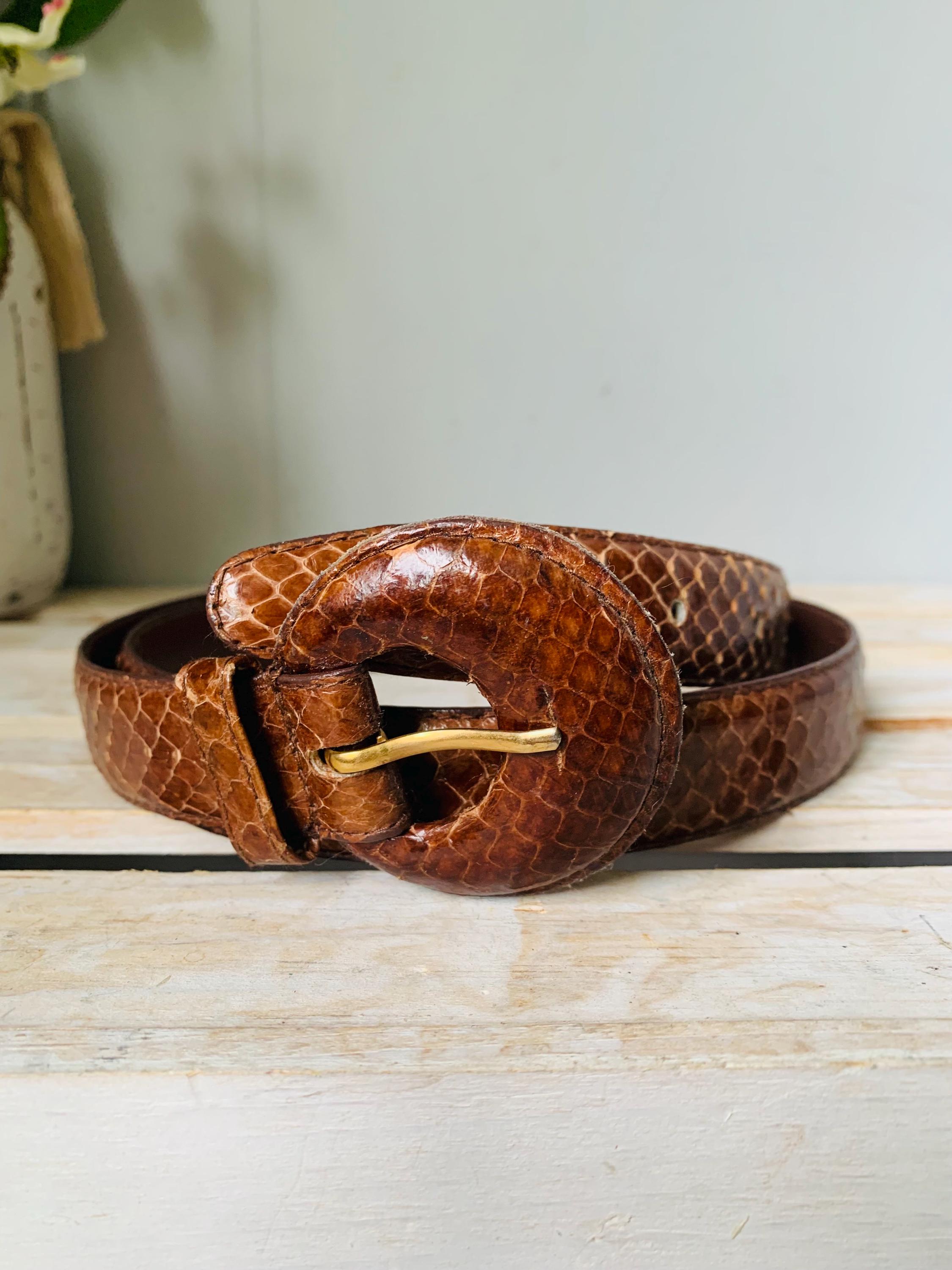 Vintage Dame Genuine Snake Skin Belt Woman S Small Black Gold Tone Buckle CESCOSI Women Leather Belt with Snake Buckle Fashion Women  main image 4