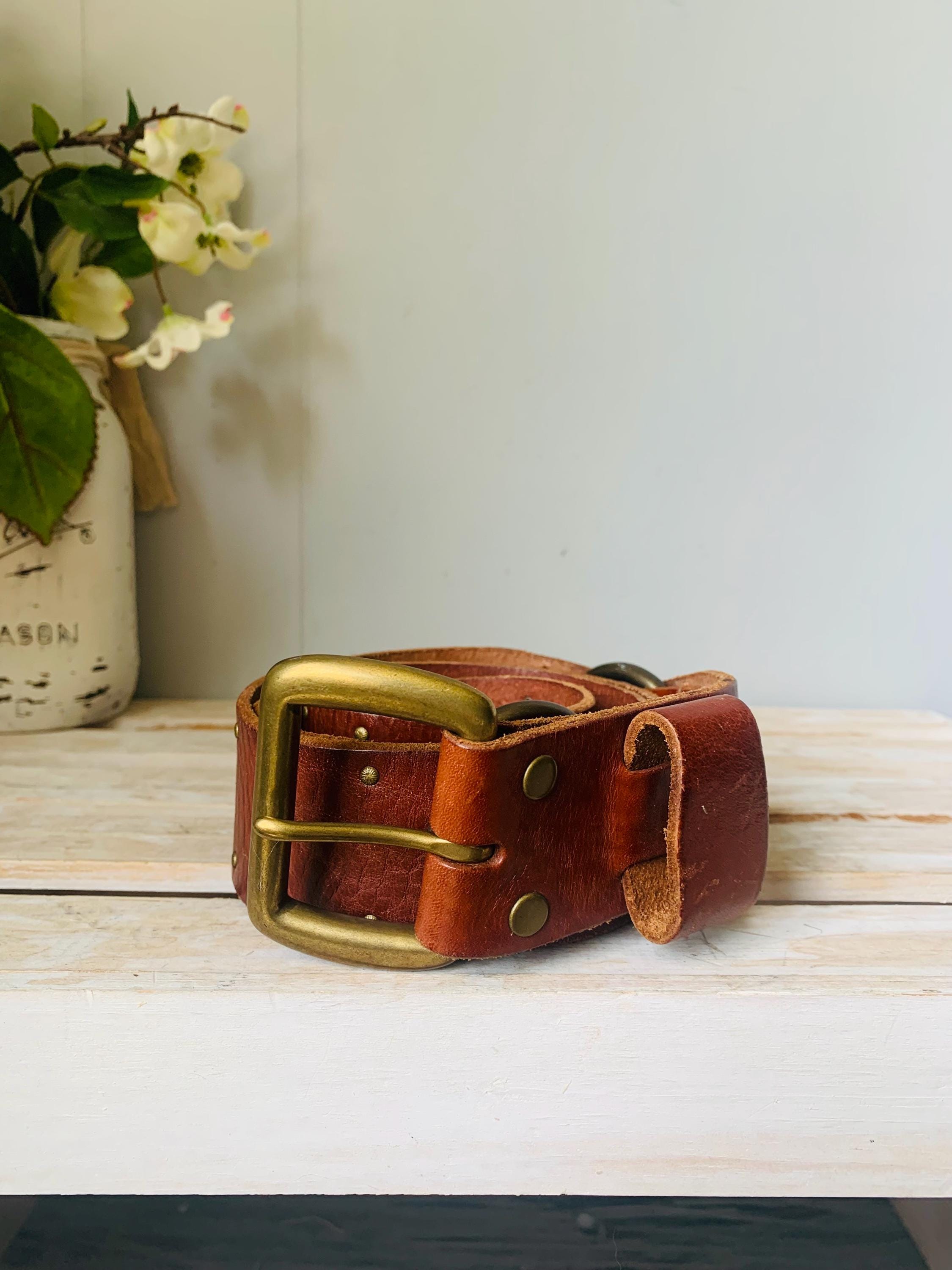 Vintage Retro y2k Lucky Brand Black 100% Leather Brass Buckle Wide Belt Medium Lucky Brand Women main image 4