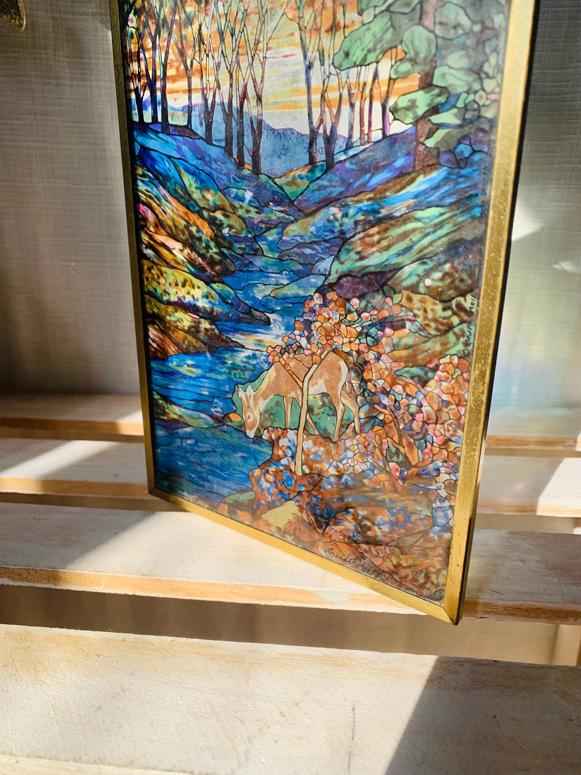 Glass Masters Tiffany Style Fawn & Stream Stained Glass Suncatcher