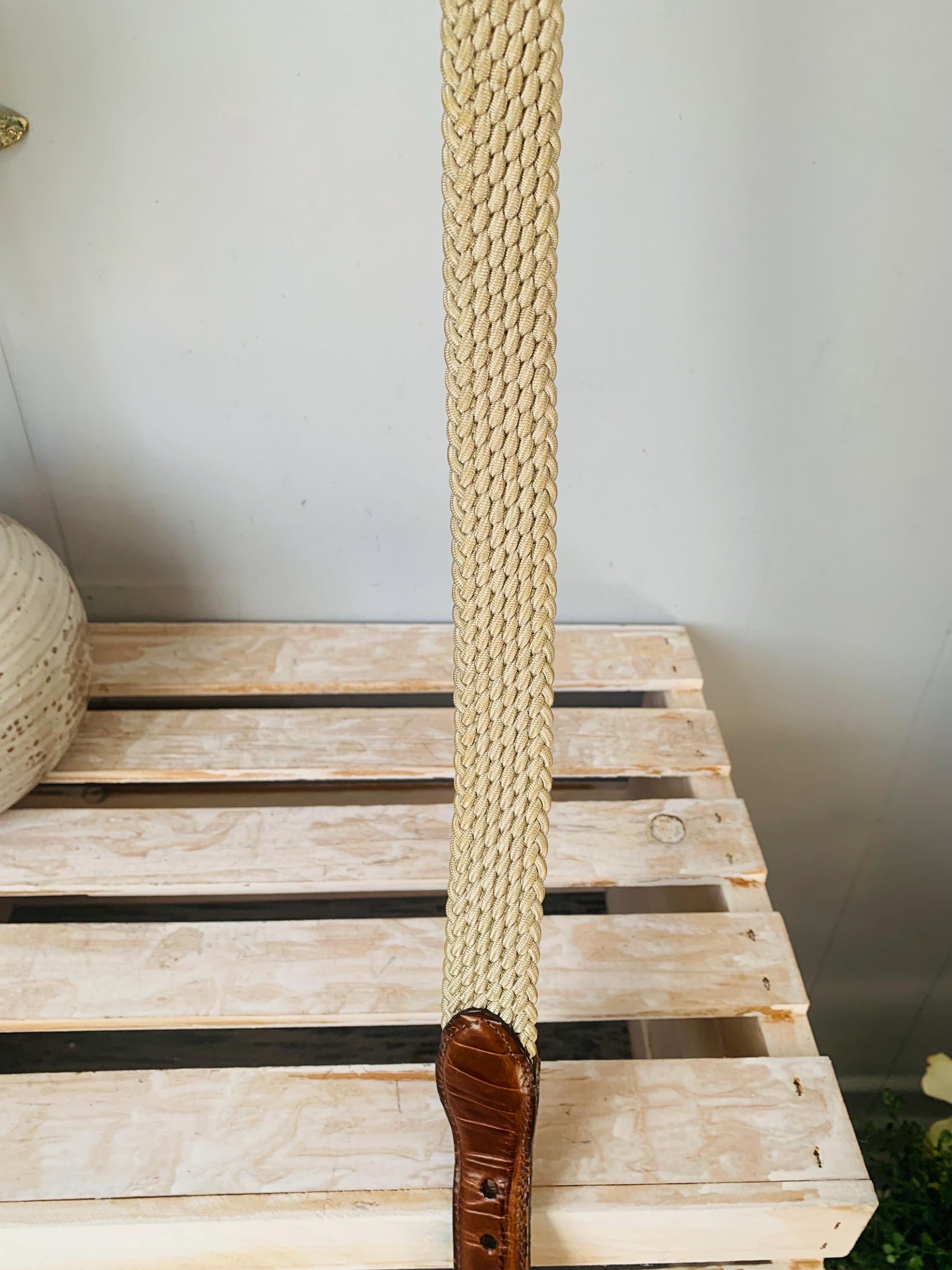 Brighton Stretch Weave Belt: Tan Rayon & Croc Leather, Solid 