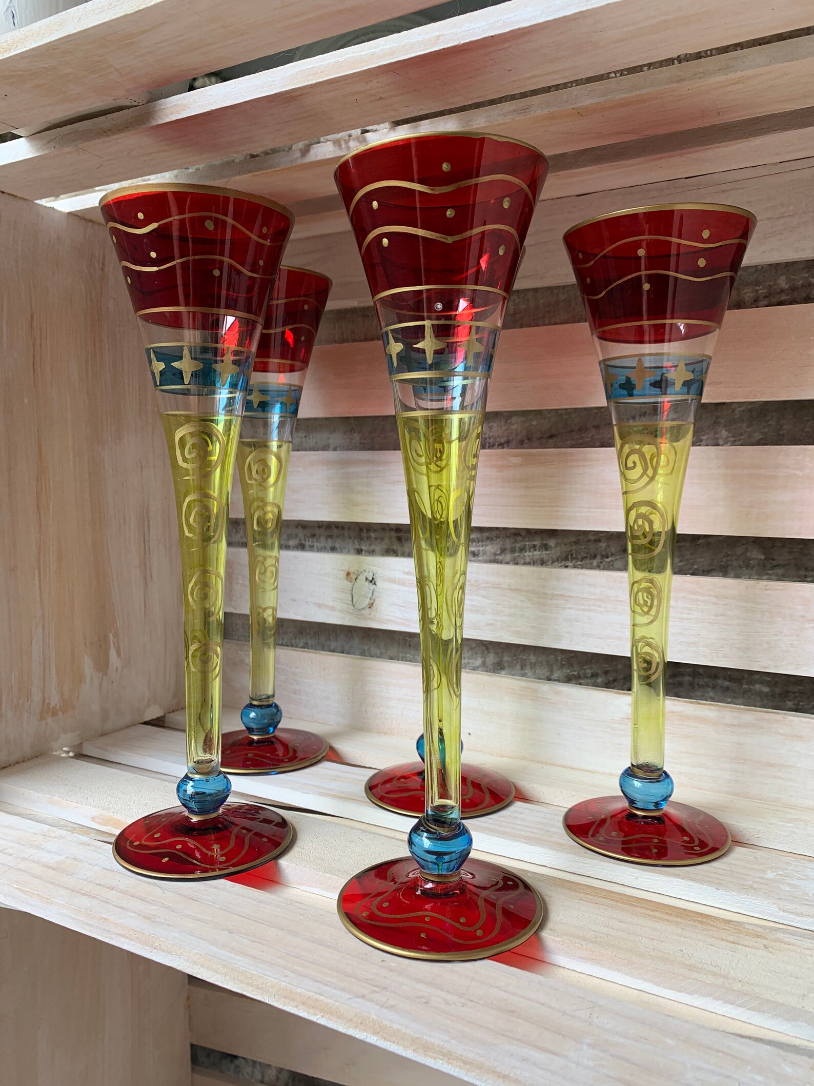 Pier One Hand Peint Flûtes à Champagne Colorées Ensemble De 5 Etsy