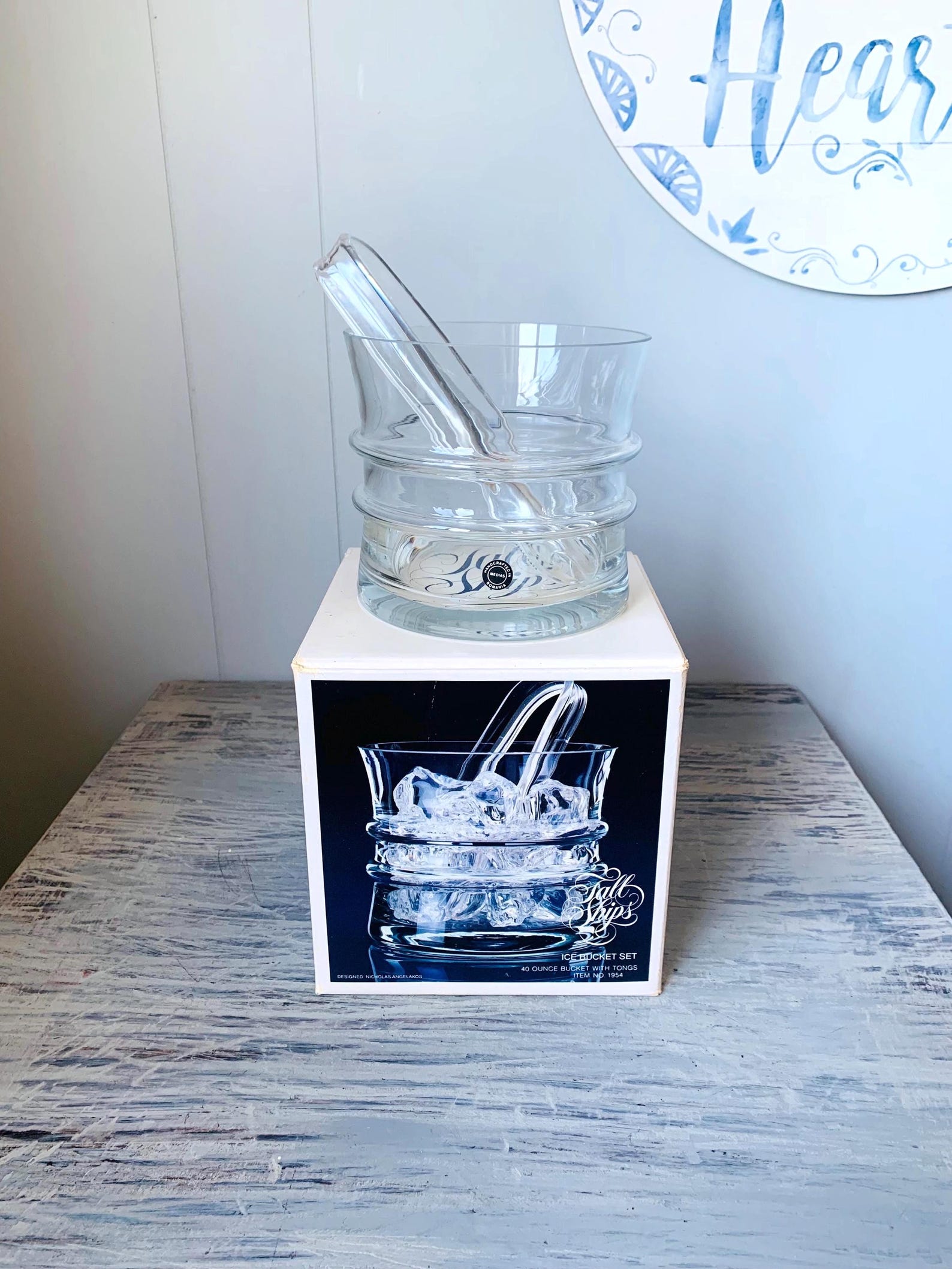 Colony Tall Ships Glass Ice Bucket With Tongs Original Label With Box ...