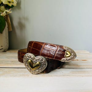 Brighton Brown Leather Belt Two-tone Silver and Gold Heart  display picture 3