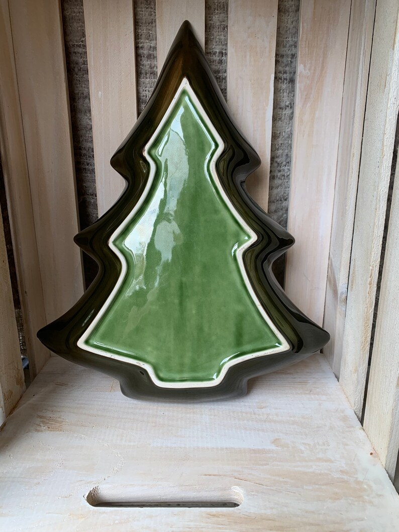 Ceramic Christmas Tree Tray Set of Two Embossed Leaves and Etsy