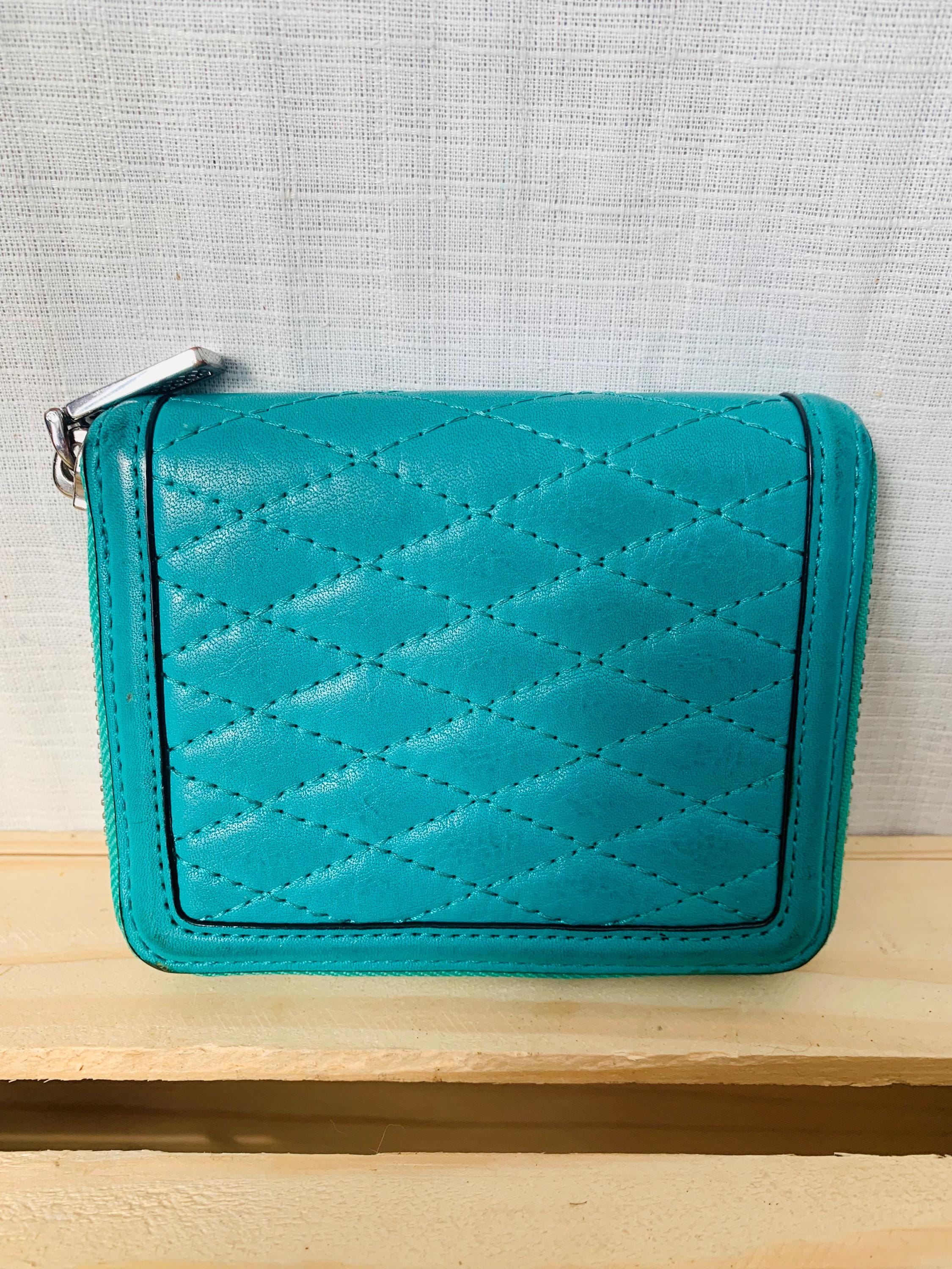 Teal Rebecca Minkoff Mini Ava Quilted Leather Wallet Card ID 