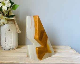Vintage Marble Onyx Bookend MCM Brown White Geometric Mid Century Modern Home Office Decor