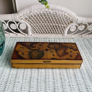 Vintage Wales Old World Map Mens Wood Jewelry Box Storage Hinged Keepsake Stash Box