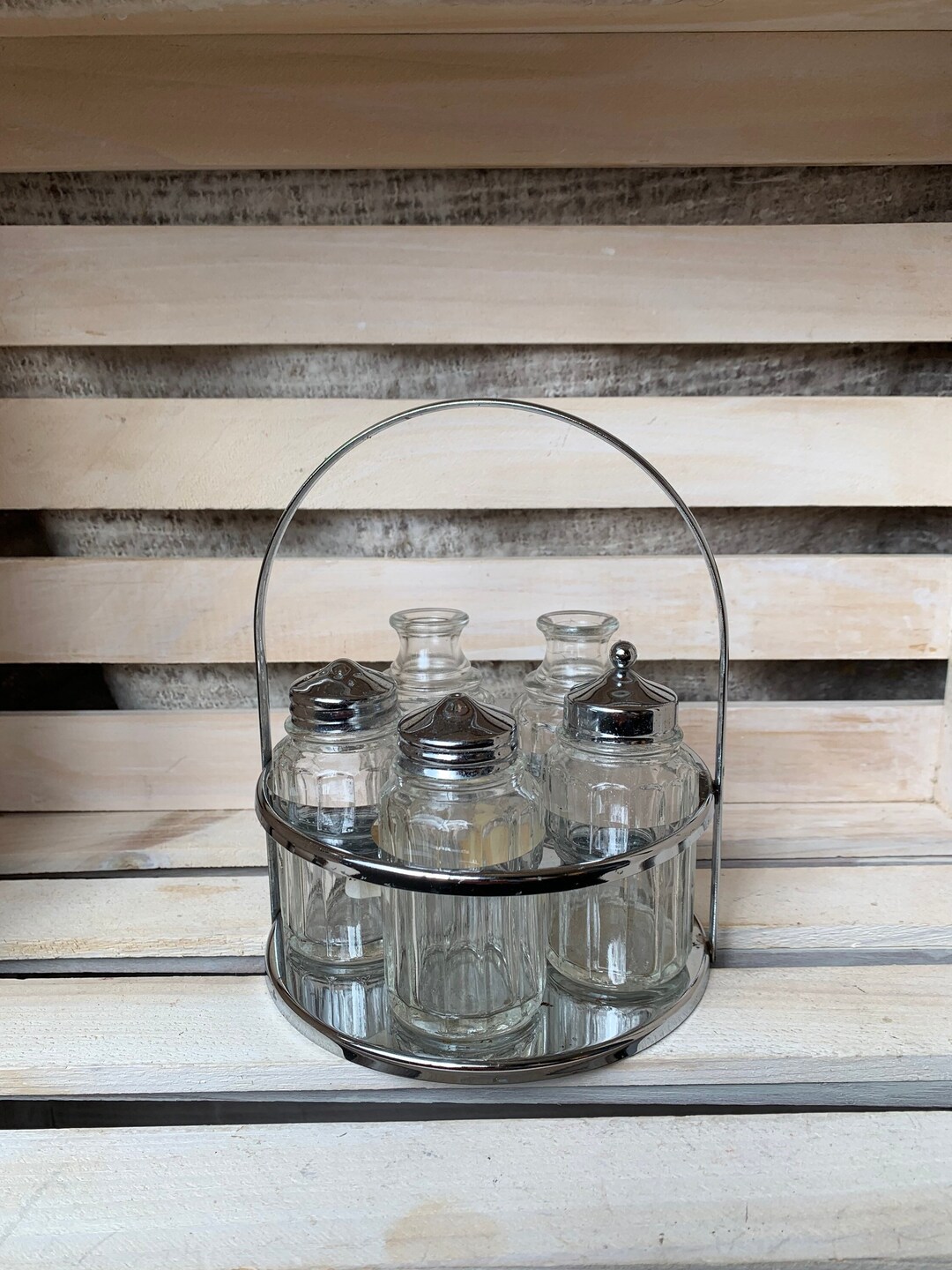 Vintage Condiment Tray Round Oil and Vinegar Set Brama England Etsy