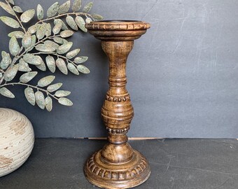 Portavelas de madera con acabado envejecido de 33 cm (13 pulgadas)