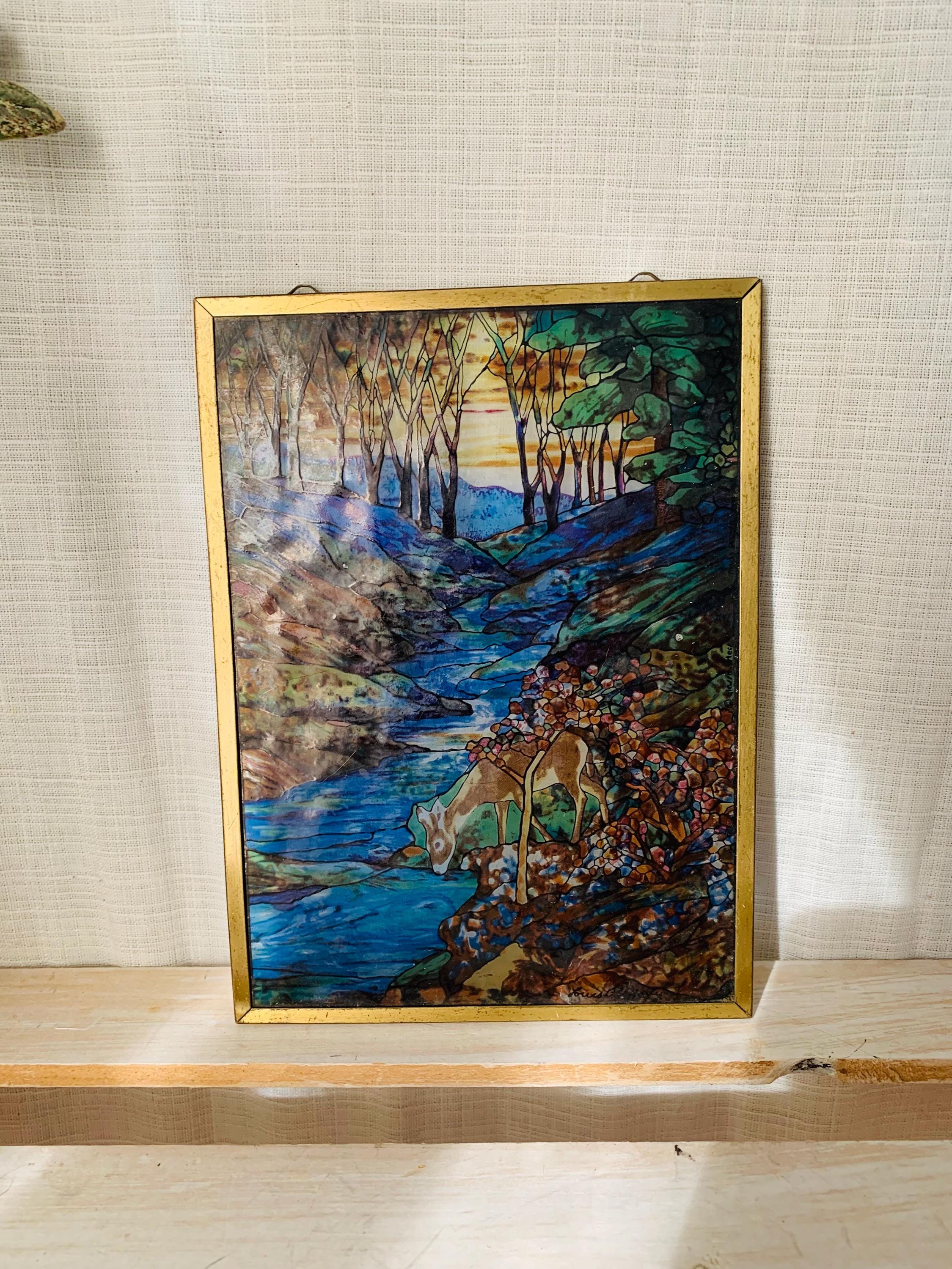 Glass Masters Tiffany Style Fawn & Stream Stained Glass Suncatcher
