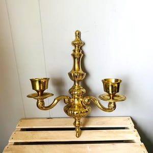 Vintage Brass Double Candle Holder Wall Sconce Gold Hollywood Regency Vintage MCM Wall Decor
