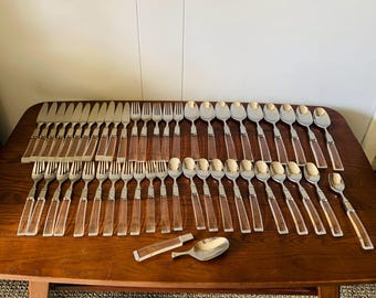 Vintage Lucite Flatware Set 47 Pieces Vivron MCM Stainless Steel Cutlery