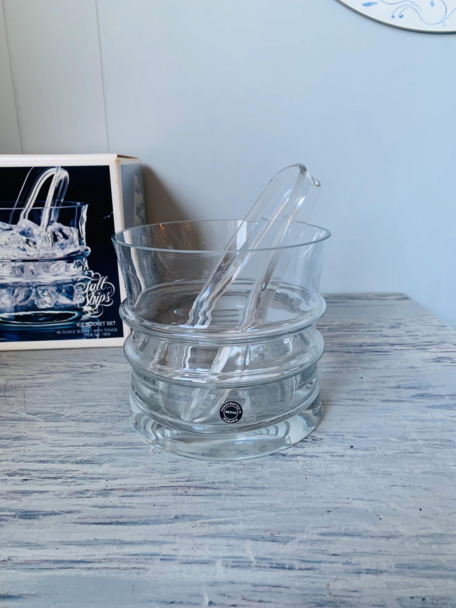 Colony Tall Ships Glass Ice Bucket With Tongs Original Label With Box ...