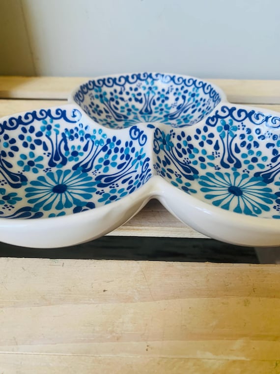 Sanyo 青い花柄の陶器製皿 日本製 昭和時代品 納戸保管 Sanyo