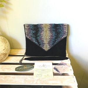 Mary Frances Beaded Evening Bag: Faultline Design, Gold Silver Blue