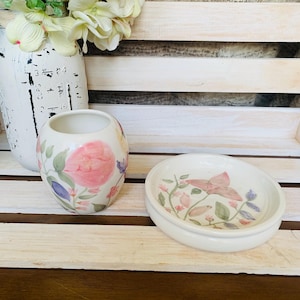 Vintage Floral Ceramic Bathroom Set: Soap Dish Cup Retro Vanity Decor