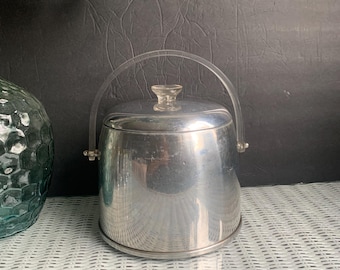Vintage Kromex Aluminum Ice Bucket Lucite Handle MCM Barware Barcart Accessories