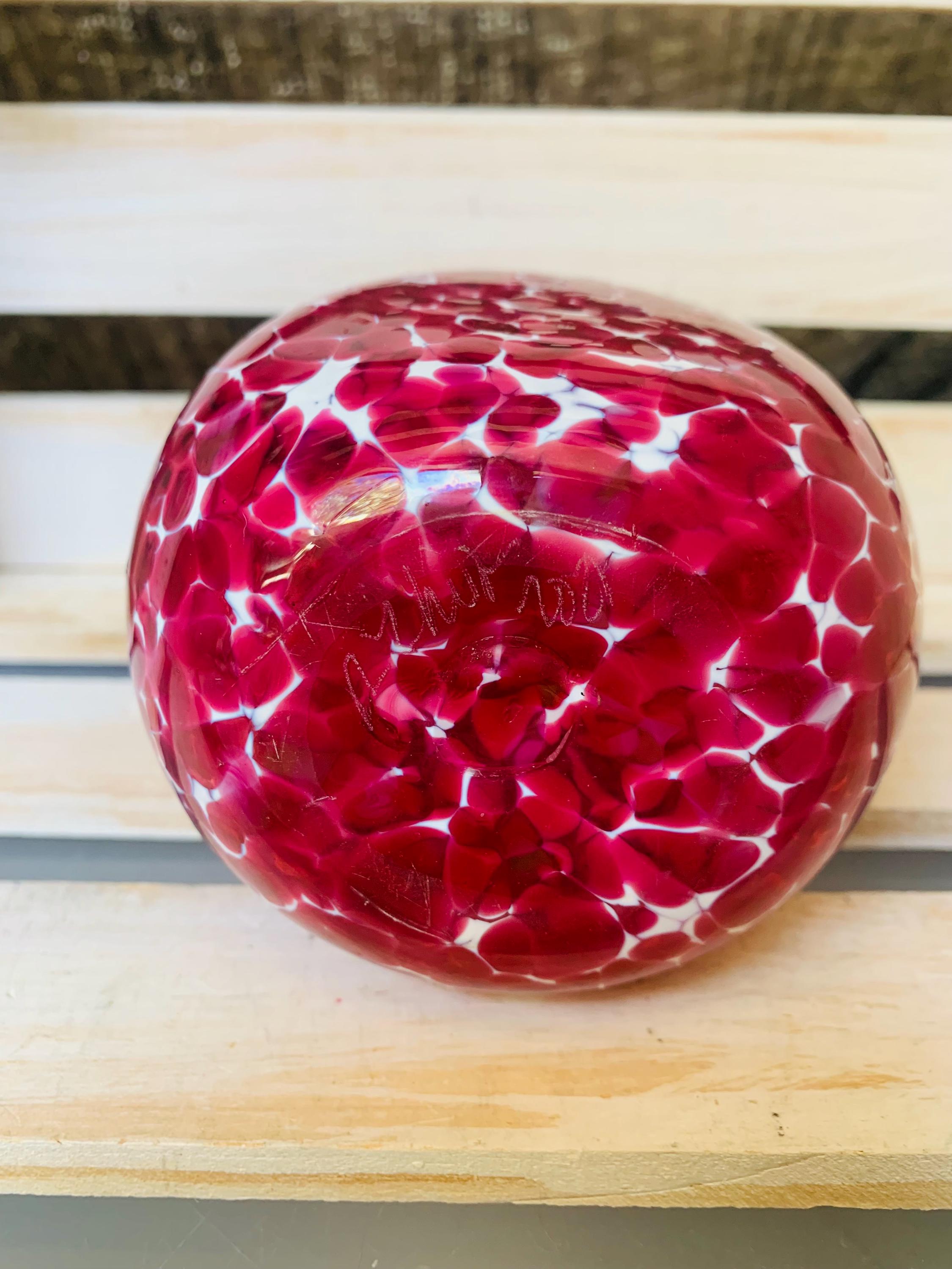 Art Glass Vase Signed Red White Mottled Glass Metal Top - Etsy 日本