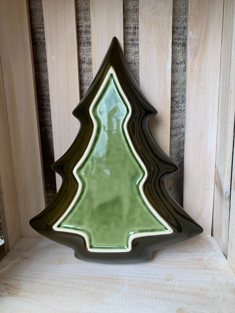 Ceramic Christmas Tree Tray Set of Two Embossed Leaves and Etsy