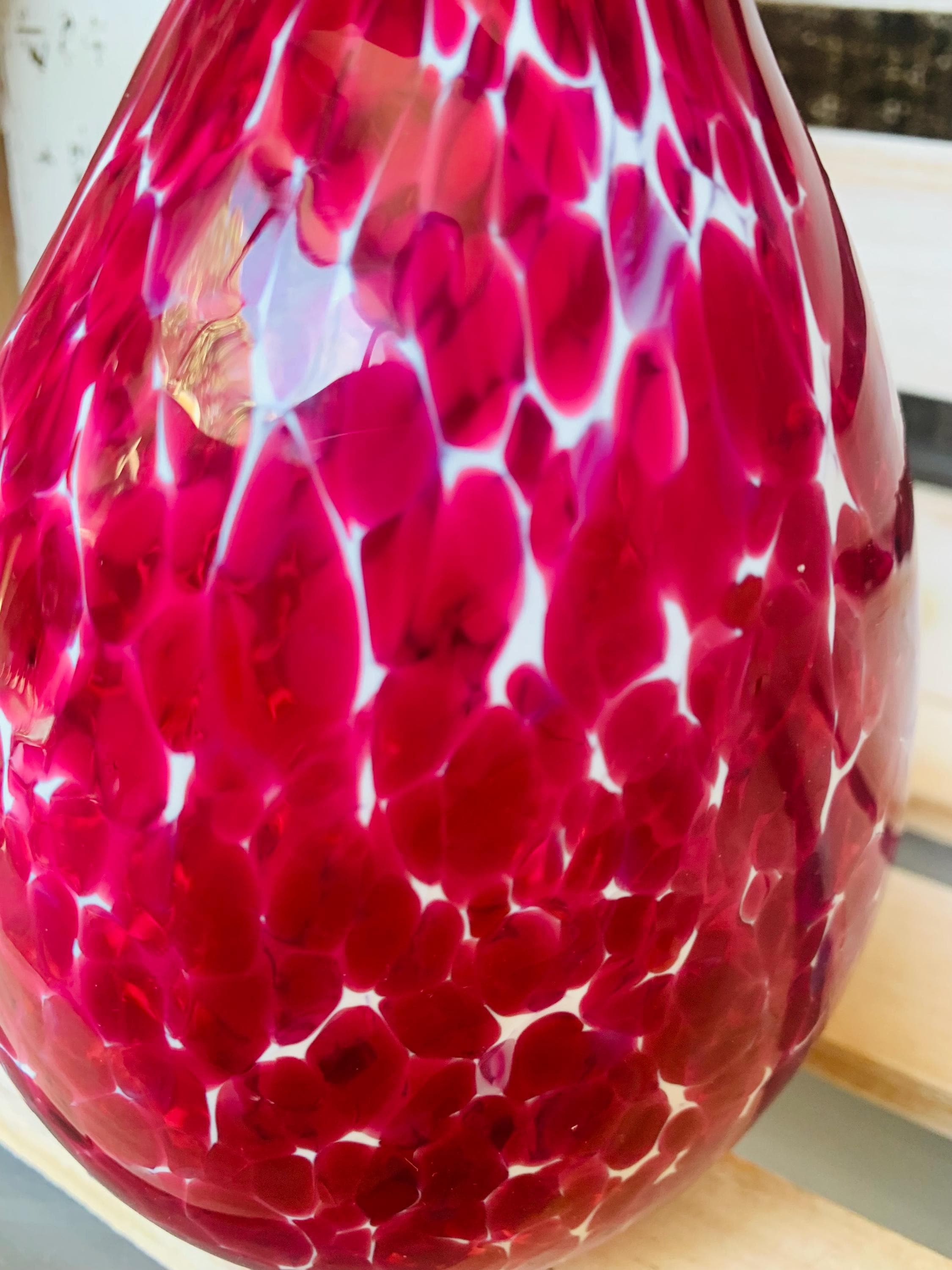Art Glass Vase Signed Red White Mottled Glass Metal Top - Etsy 日本