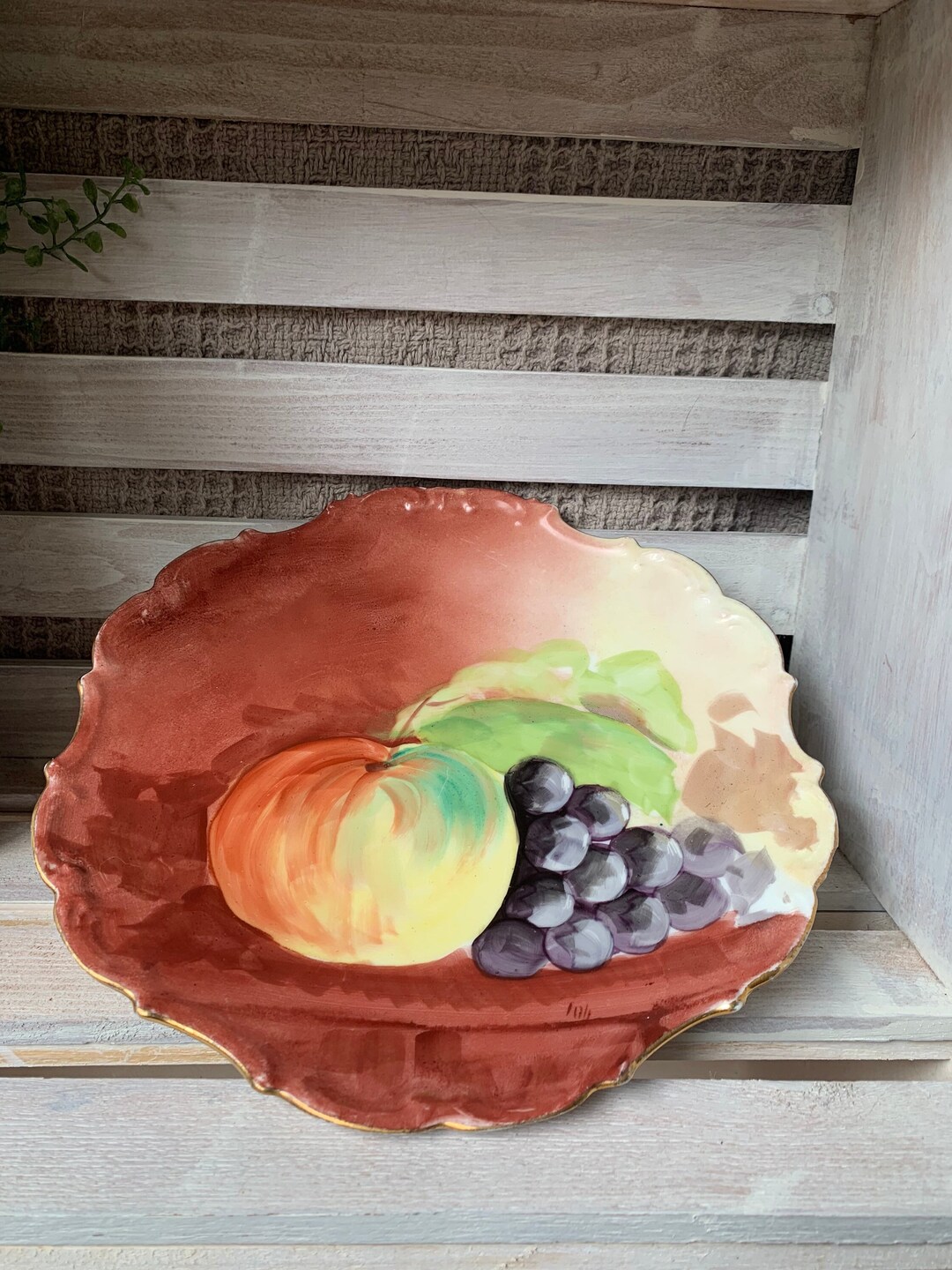 Antique Limoges Plate Gold Rim Apples Grapes Wall Decor Etsy