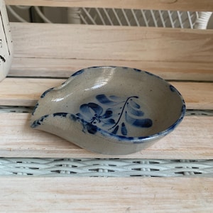 Eldreth Pottery 2006 Salt Glaze Spoon Rest  Stoneware Signed Gray Blue