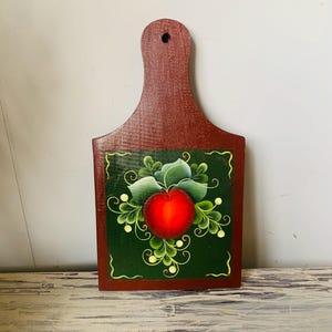 Vintage Rosemaling Cutting Board Red Apple Drsign Hand Painted Folk Art Bread Cheese Board Retro Kitchen Decor