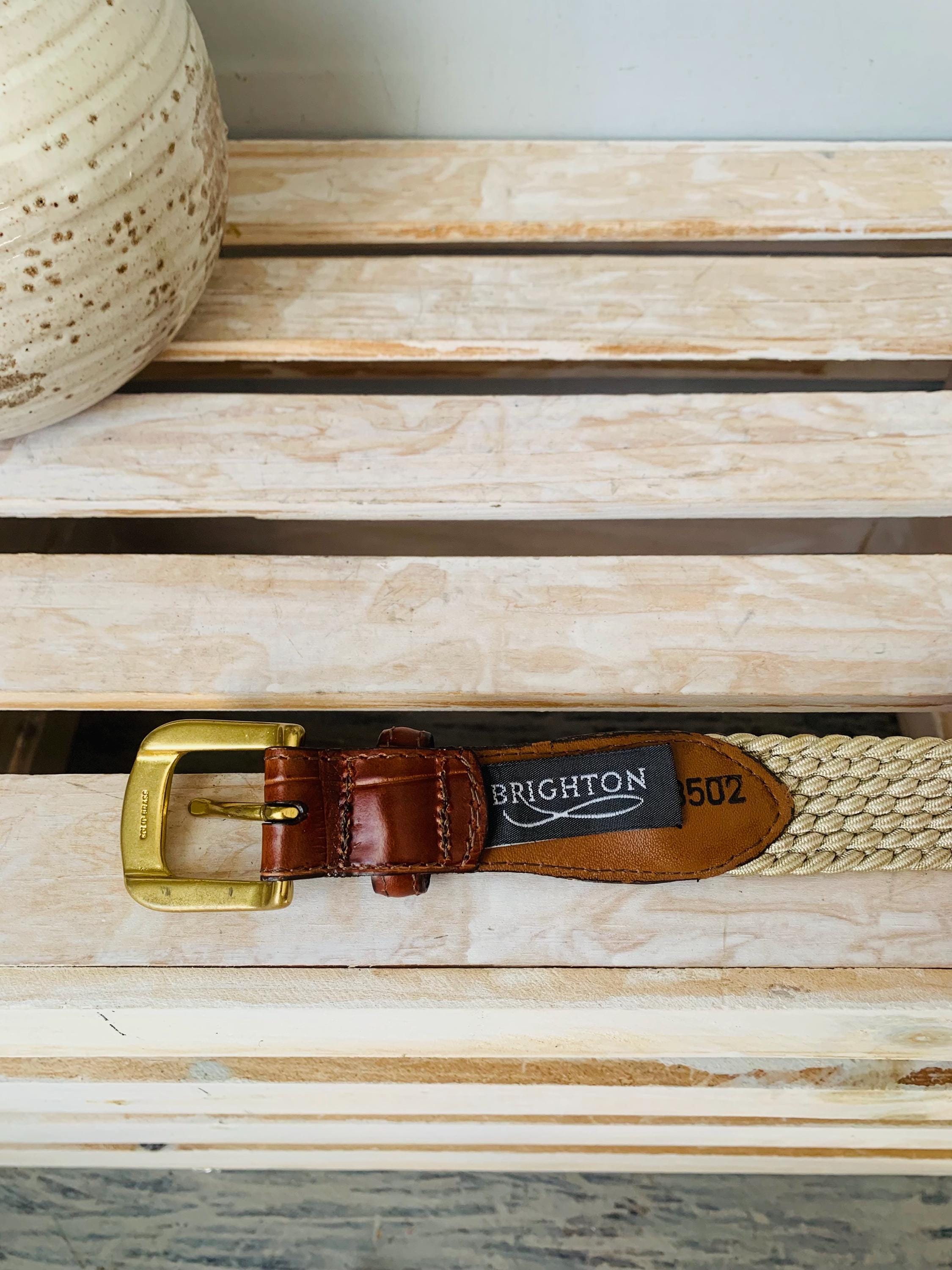 Brighton Stretch Weave Belt: Tan Rayon & Croc Leather, Solid  display picture 2