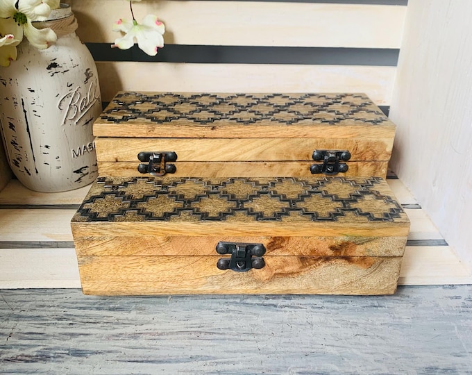 Scroll Work Box Pair of Wood Nesting Boxes Metal Scrollwork Jewelry Storage Hinged ...