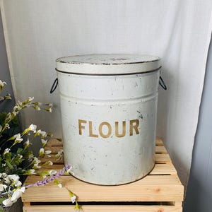 Vintage Fluff Flour Tin Canister | Large Green Farmhouse Kitchen
