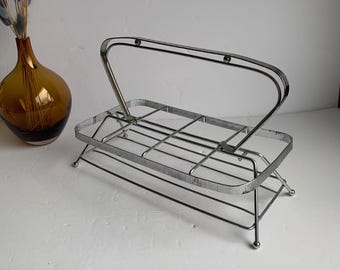 Vintage MCM Chrome Wire Glasses Caddy Carrier Holds 8 Glasses Retro Barware