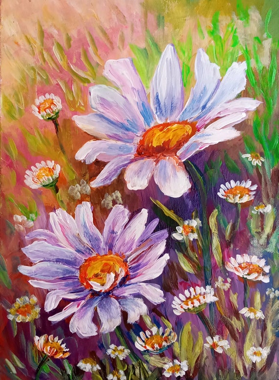 Daisy Painting White Flowers Original artwork 7 by 4.7 inches Etsy