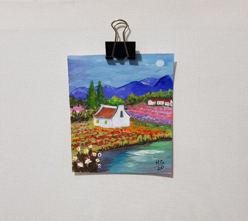 Tuscany landscape painting Original art Italian Province art Small artwork 3.5by4 inches