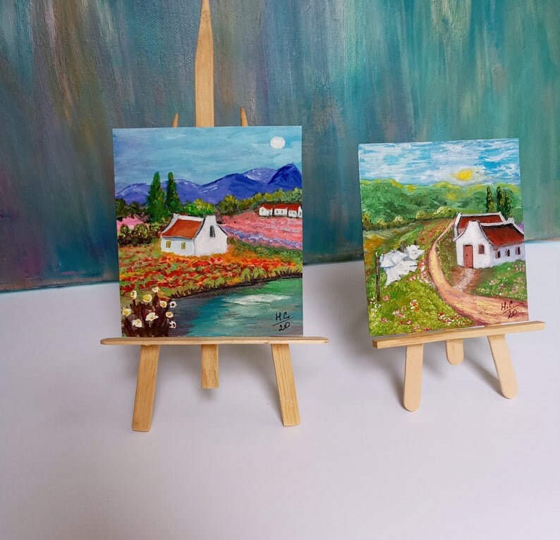 Tuscany landscape painting Original art Italian Province art Small artwork 3.5by4 inches