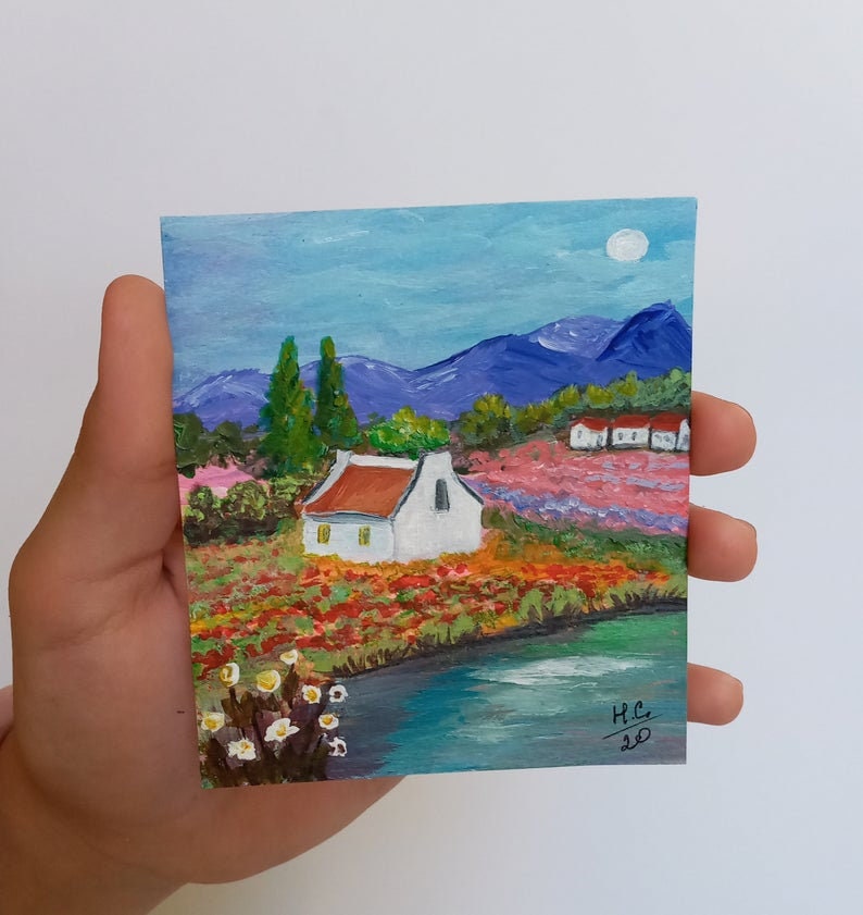 Tuscany landscape painting Original art Italian Province art Small artwork 3.5by4 inches